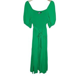 DKNY Gauze Smocked Puff Sleeve Midi Peasant Dress